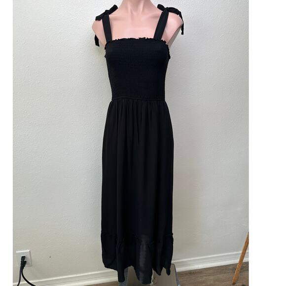 Zesica Women’s Black Tie-Strap Smocked Maxi Dress US S - Picture 5 of 15